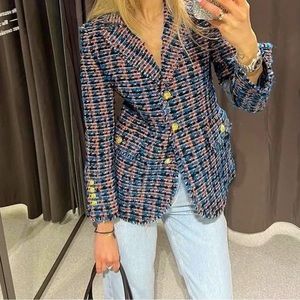 ZARA WOMAN SS22 MULTICOLORED TEXTURED TAILORED BLAZER REF.2216/661 SIZE XS